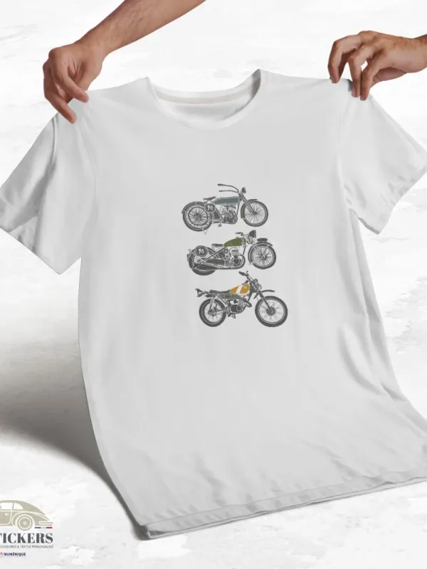 T-shirt blanc à col rond - 3 motos