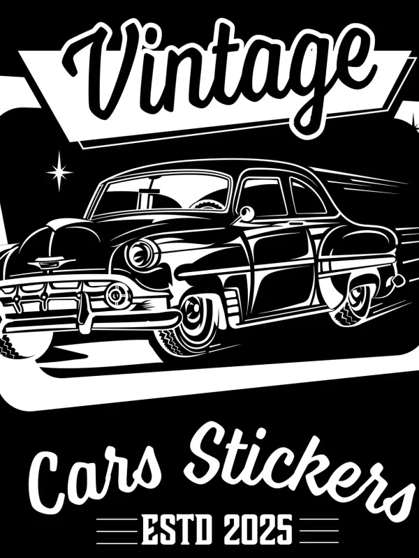 T-shirt noir à col rond - Vintage Cars Stickers blanc