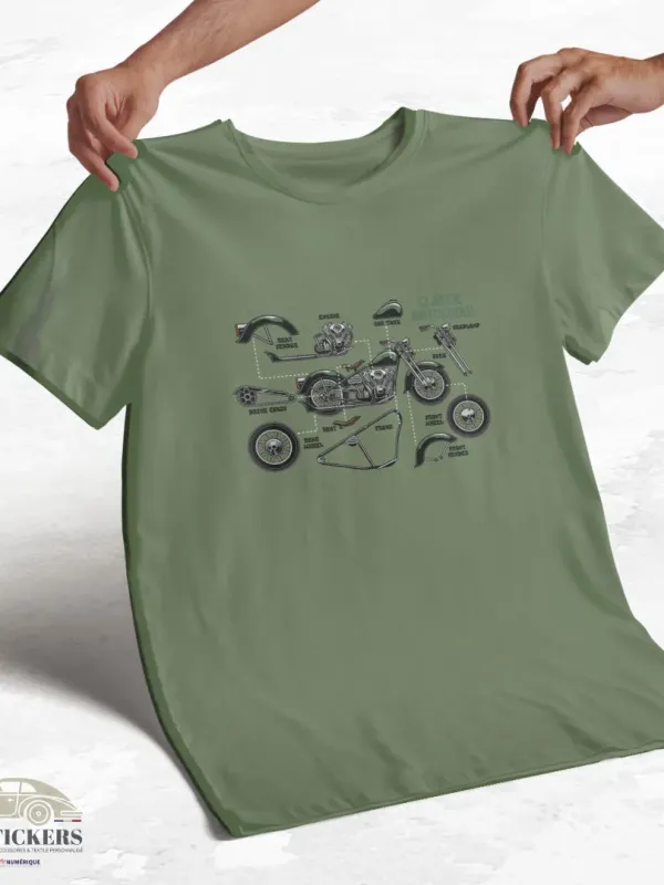 T-shirt vert kaki à col rond - Mécanique Motorbike